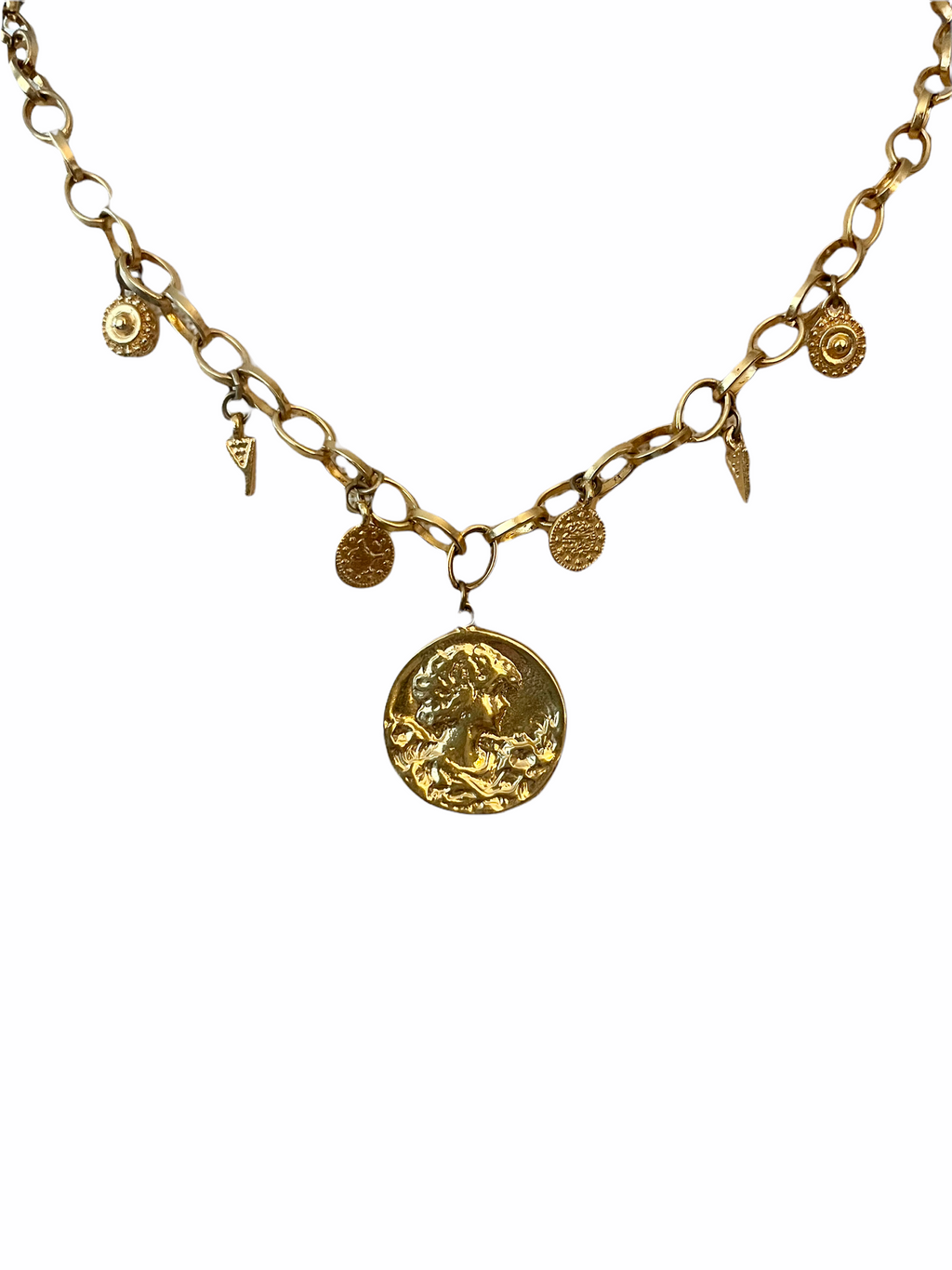 Matte Gold Coin Drop Necklace