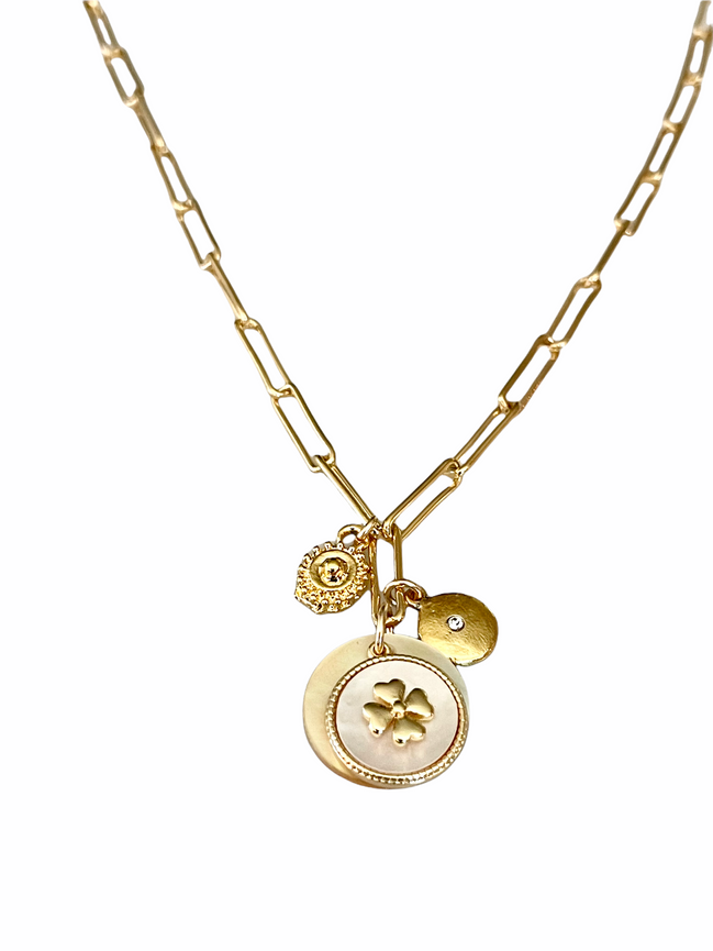 Mother of Pearl Clover Cluster Necklace