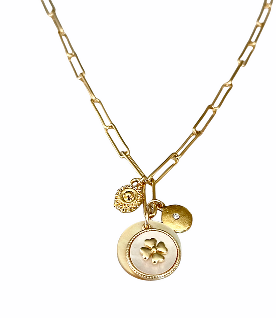 Mother of Pearl Clover Cluster Necklace