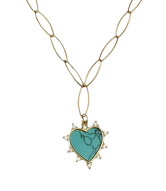 Turquoise Crystal Studded Heart Necklace