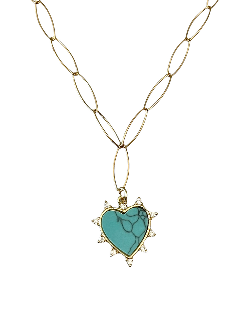 Turquoise Crystal Studded Heart Necklace