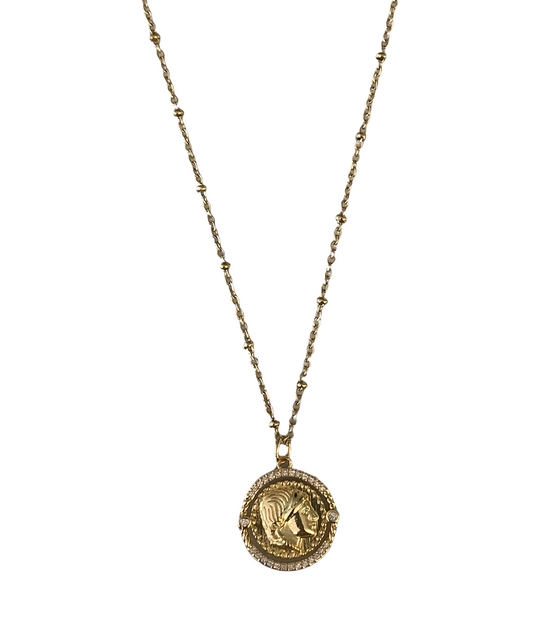 Coin Pendant with Crystals