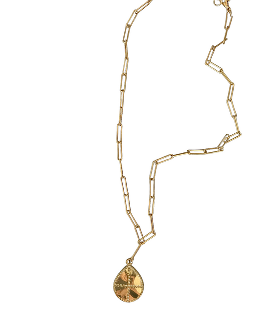 Pear Pendant with Cross Engraving