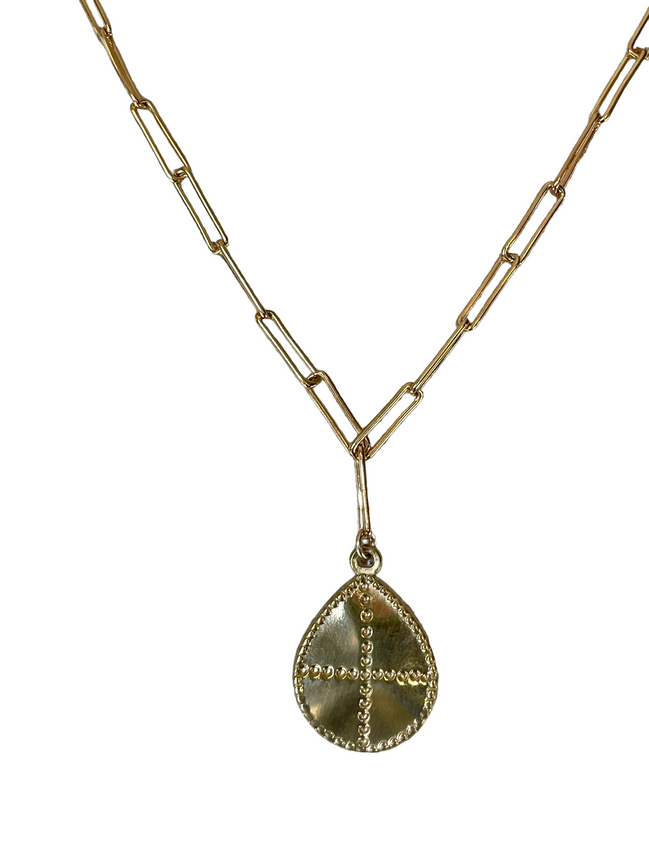 Pear Pendant with Cross Engraving
