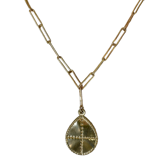 Pear Pendant with Cross Engraving