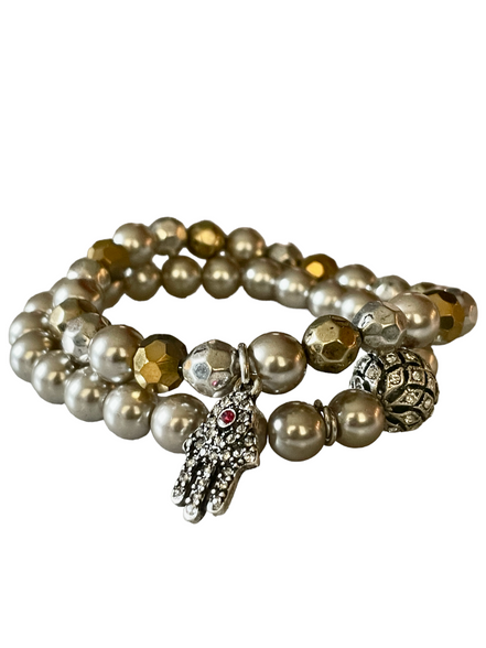 Gunmetal Bracelet Set with Hamsa