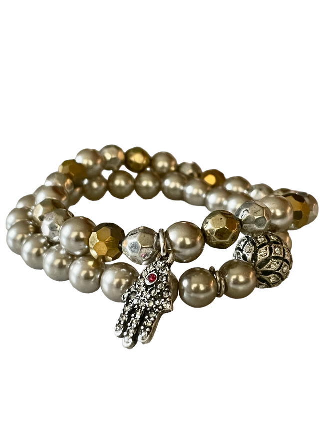 Gunmetal Bracelet Set with Hamsa