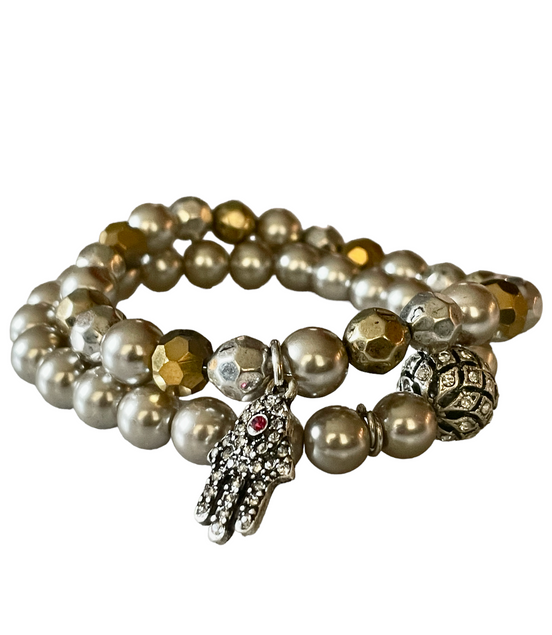 Gunmetal Bracelet Set with Hamsa