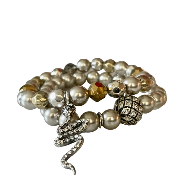 Gunmetal Bracelet Set with Serpent