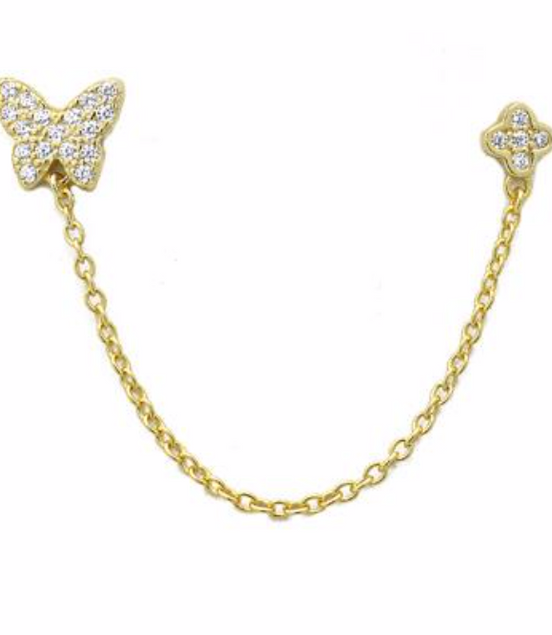 Gold CZ Pave Double Post Butterfly Earring