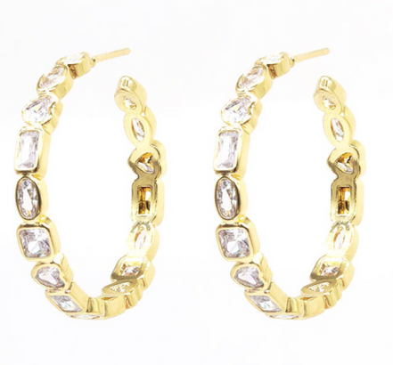 Gold Bezel Set CZ Hoop Earring