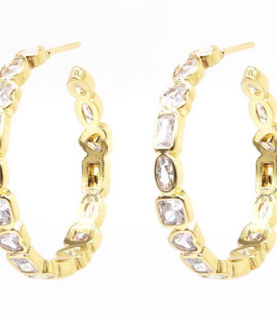 Gold Bezel Set CZ Hoop Earring