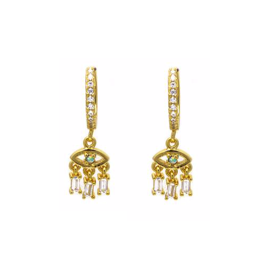 Gold CZ Evil Eye Dangle Earring