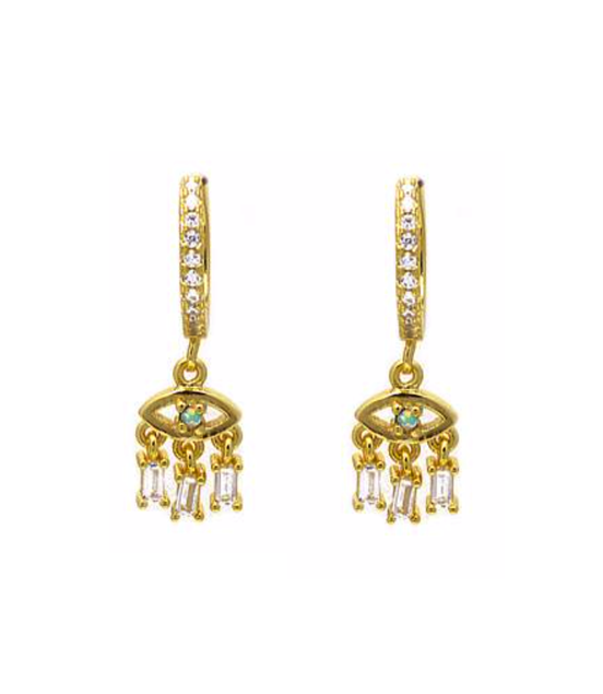 Gold CZ Evil Eye Dangle Earring