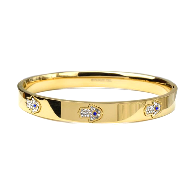 Gold Stainless Steel CZ Hamsa Bangle