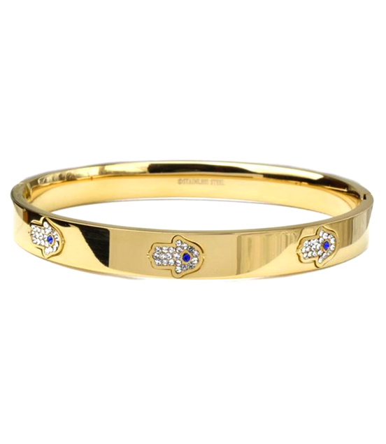 Gold Stainless Steel CZ Hamsa Bangle