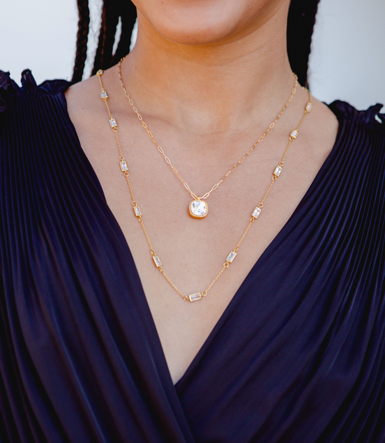 Swarovski Cushion Cut Drop Necklace