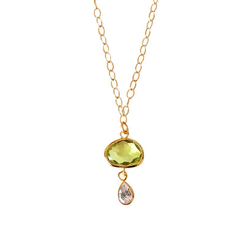 Citrine Green Drop Necklace with CZ