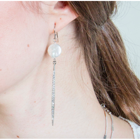 Ibiza Pearl and Silver Crystal Earring