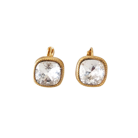 Cushion Cut Swarovski Earring-Gold