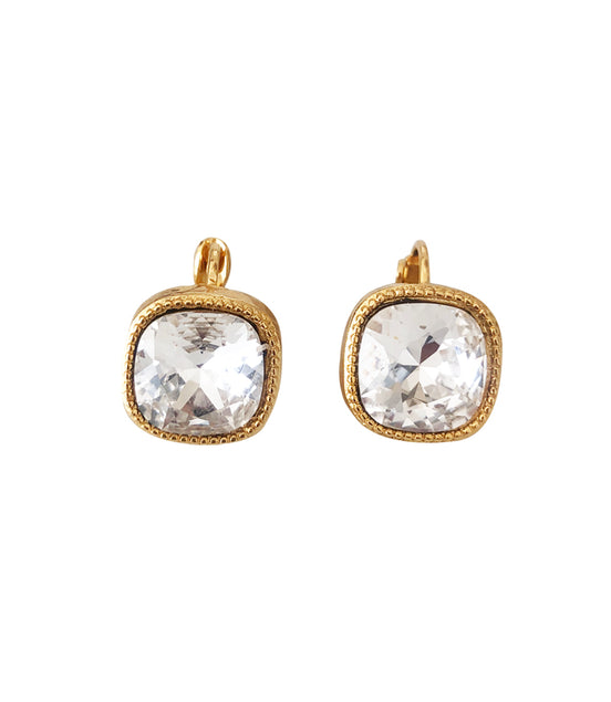 Cushion Cut Swarovski Earring-Gold