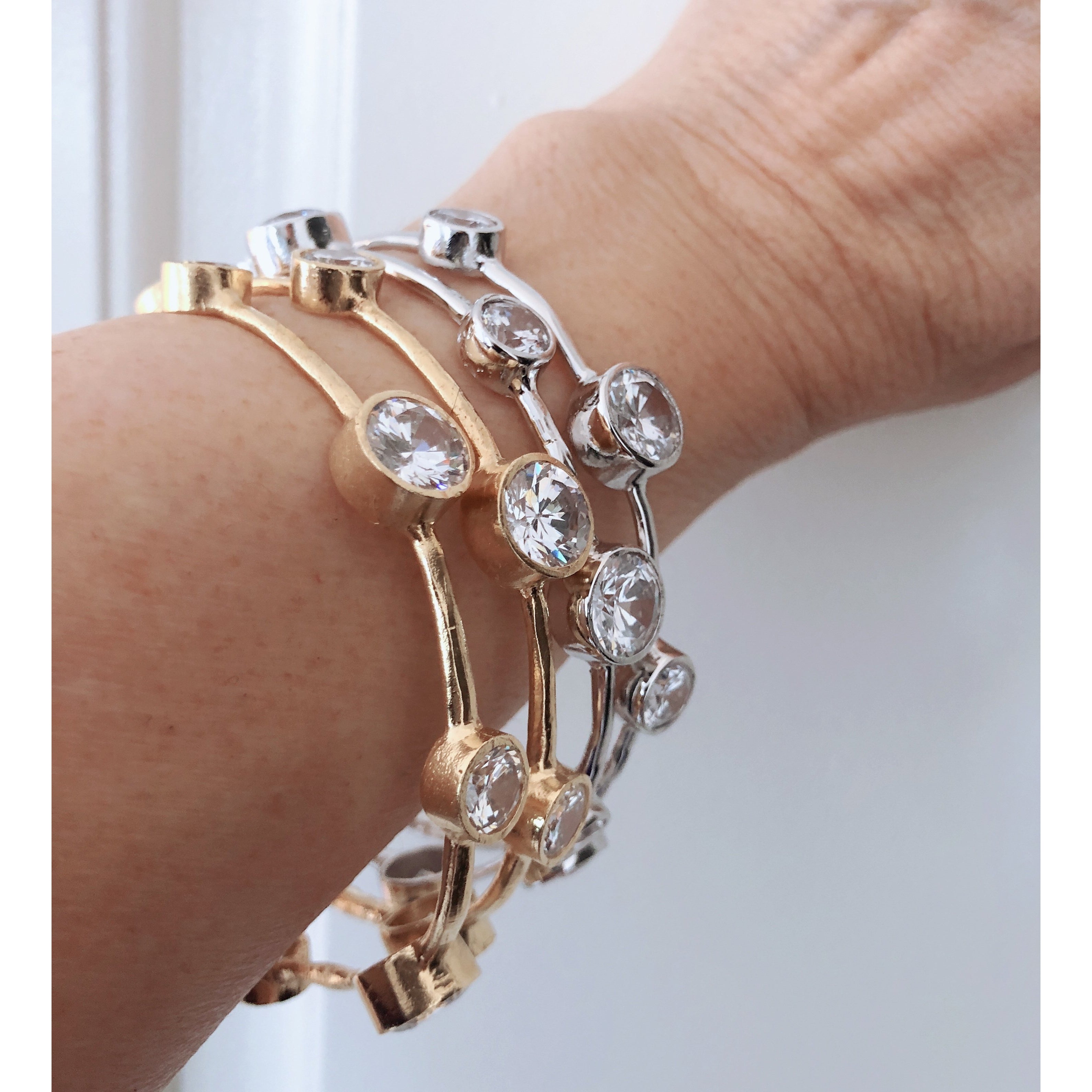 Hammered Gold Vermeil CZ Bangle