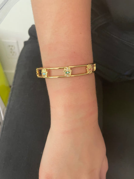 Crystal and Enamel Hamsa Cuff