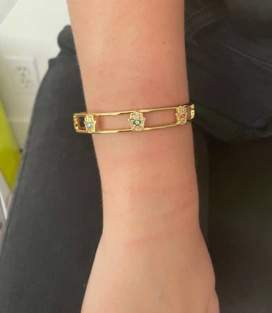 Crystal and Enamel Hamsa Cuff