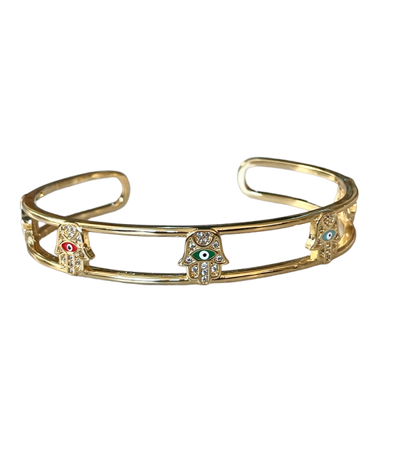 Crystal and Enamel Hamsa Cuff
