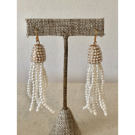 Beaded Fringe Earring-Pearl