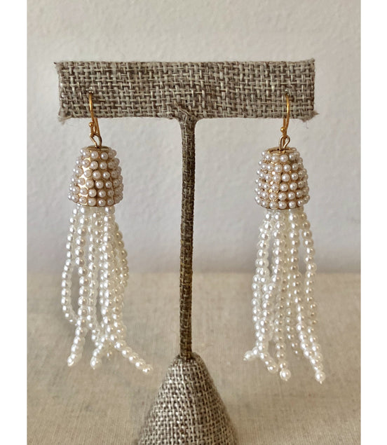 Beaded Fringe Earring-Pearl