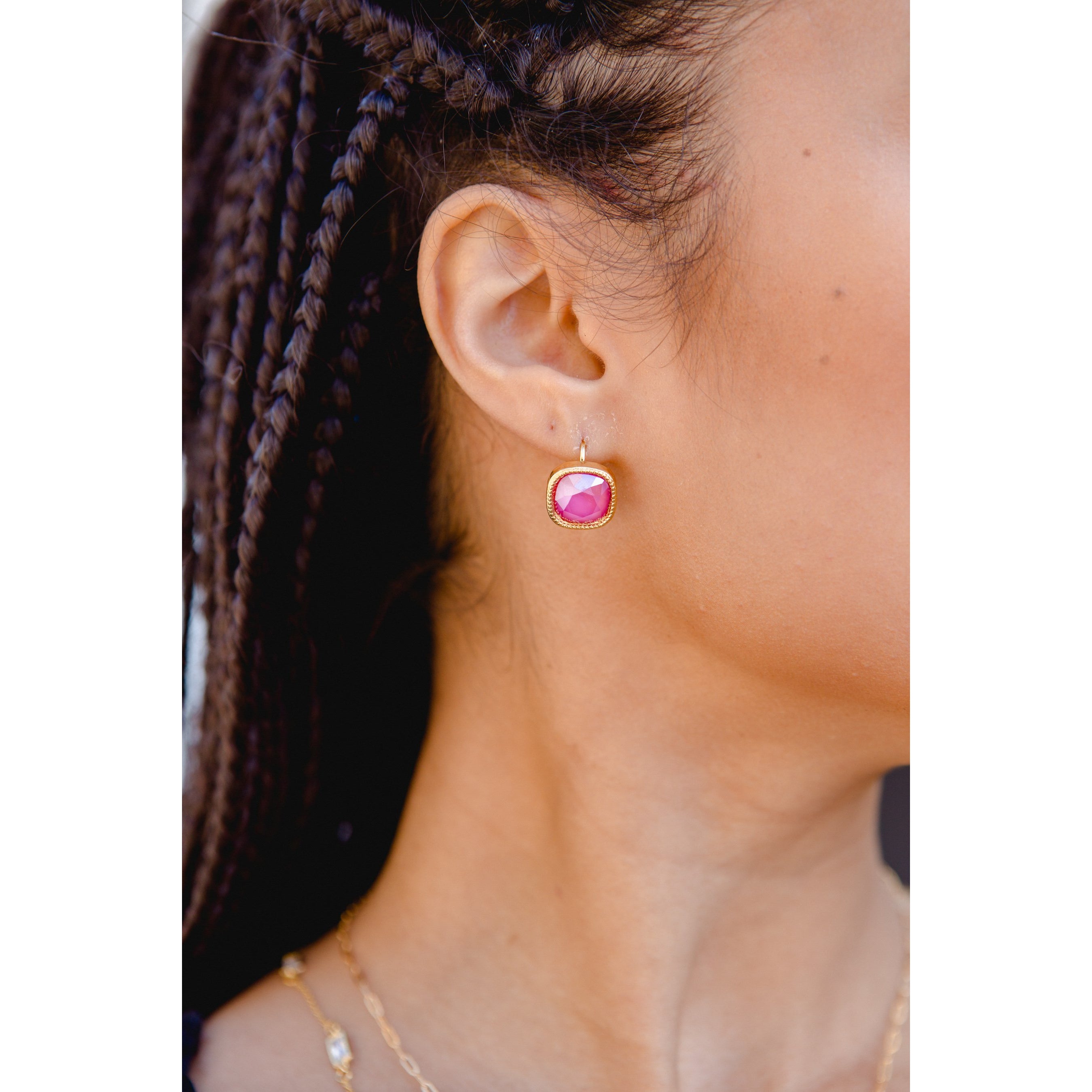 Cushion Cut Swarovski Earring-Gold