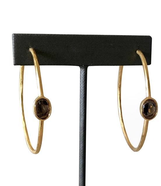 Sample Sale! Oval Smoky Quartz CZ Hoop Earring