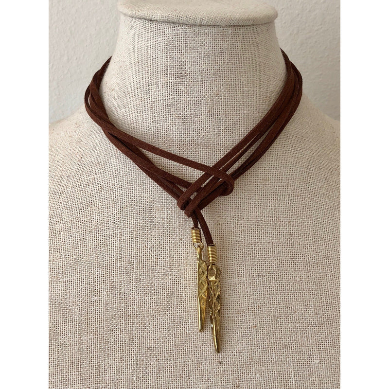 The Fast Flash!  Brown and Gold Suede Necklace