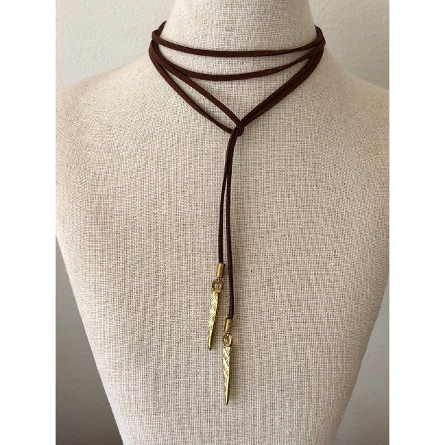 The Fast Flash!  Brown and Gold Suede Necklace